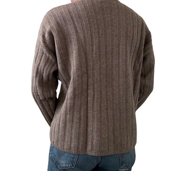 Vintage J Crew Womens Tan Brown Ribbed 100% Wool V Neck Cropped Sweater Sz L - Picture 5 of 8